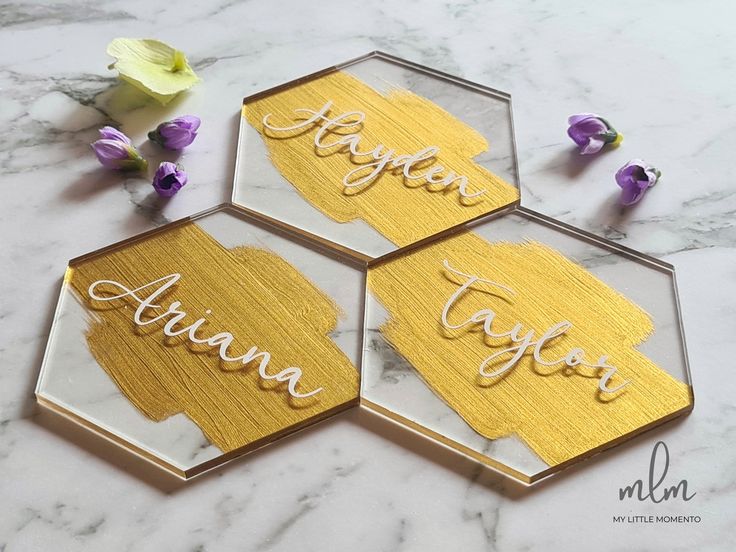 Custom Hexagon Acrylic Name Plates - Personalized Event Place Cards