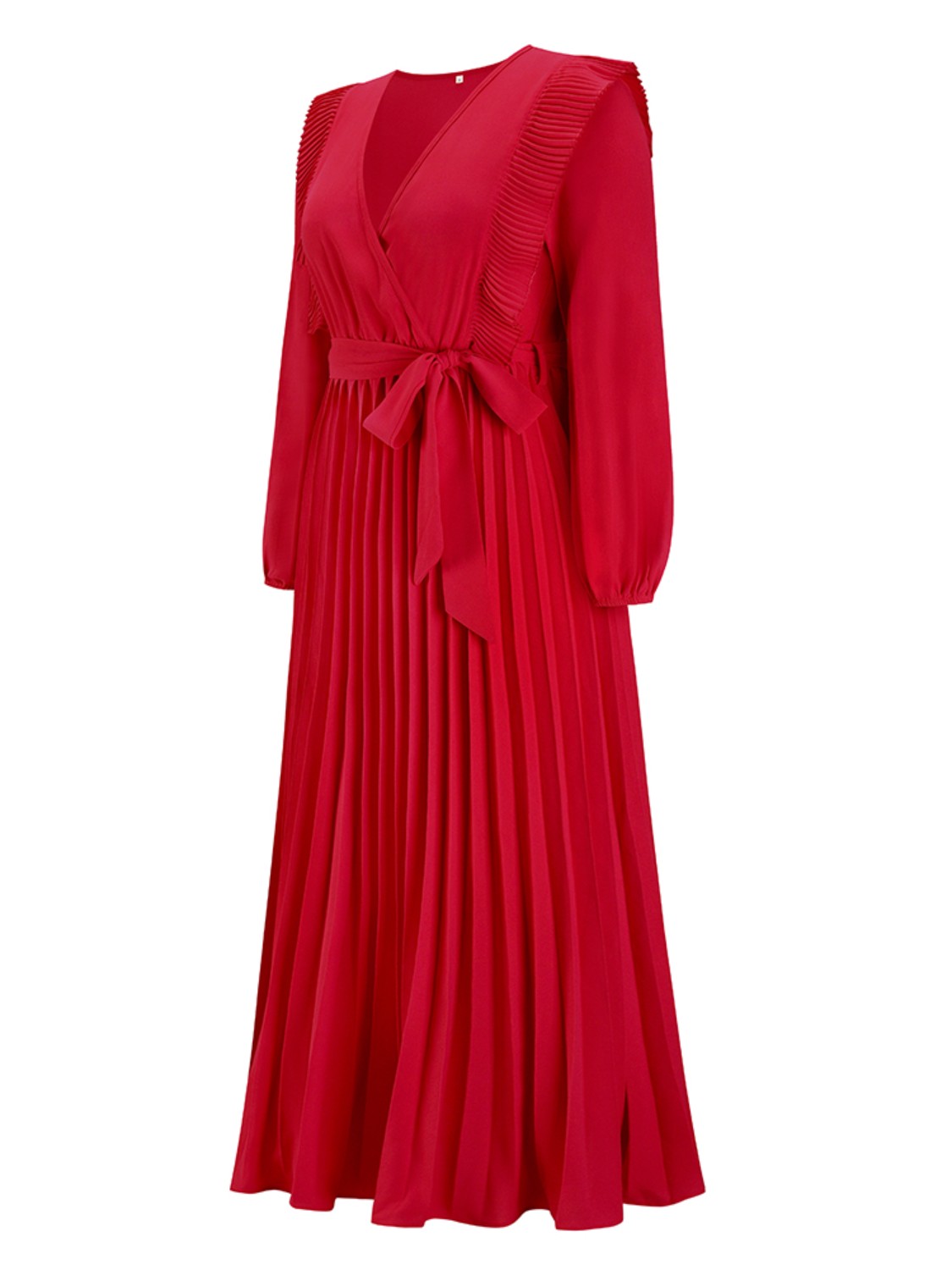 Pleated Surplice Tie Waist Maxi Dress