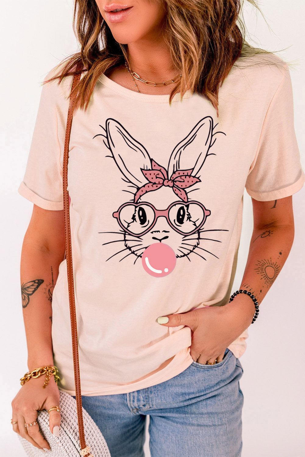 T-shirt à manches courtes et col rond avec motif lapin