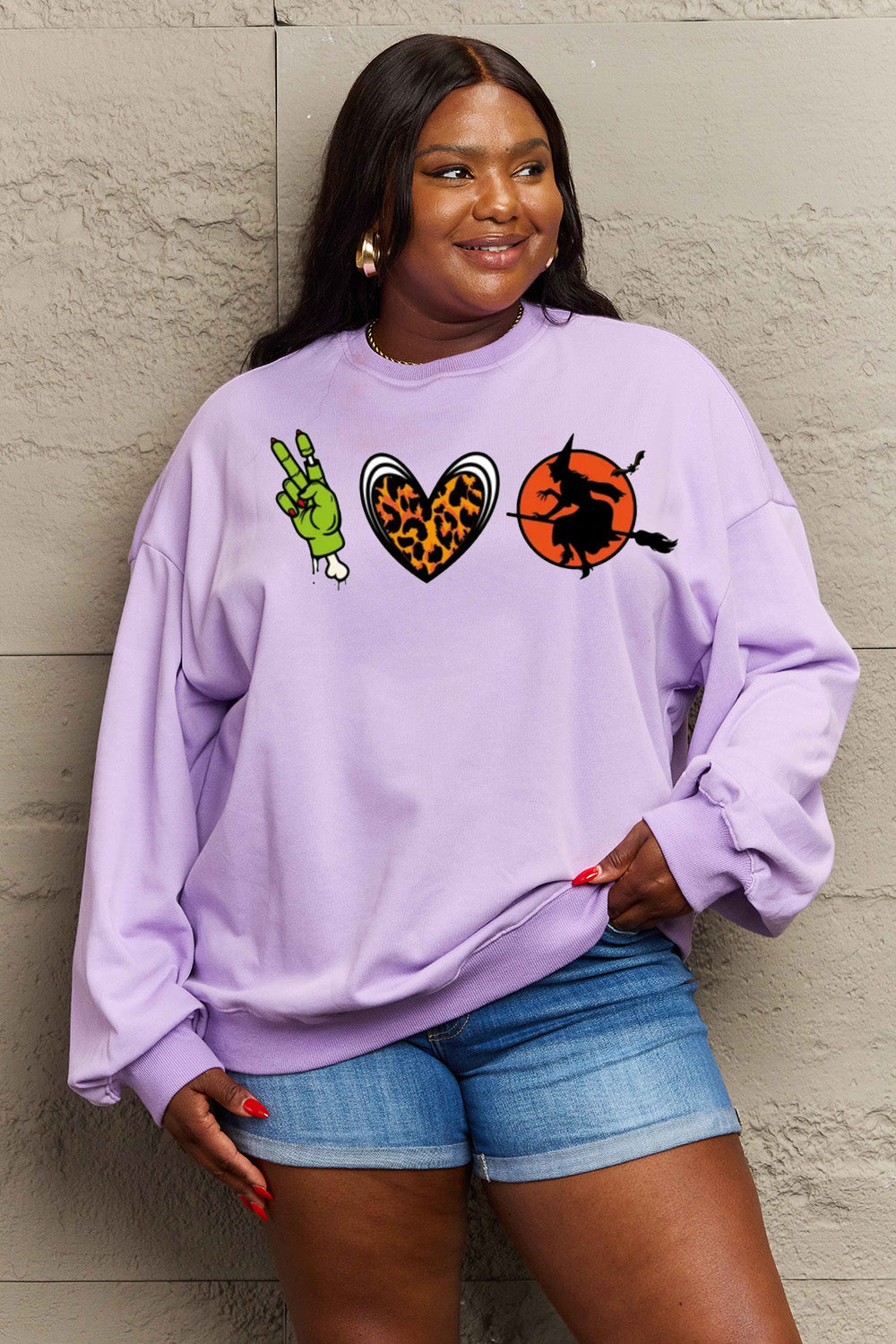 Simply Love – Sweatshirt mit überschnittener Schulter und Grafik in voller Größe