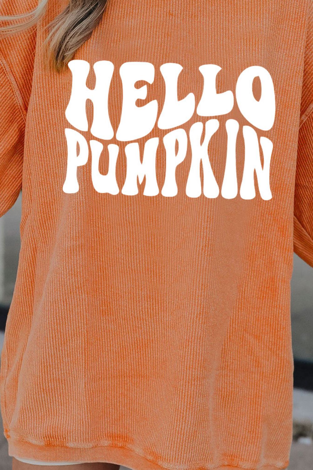 Sweatshirt mit Rundhalsausschnitt, überschnittener Schulter und „Hello Pumpkin“-Grafik