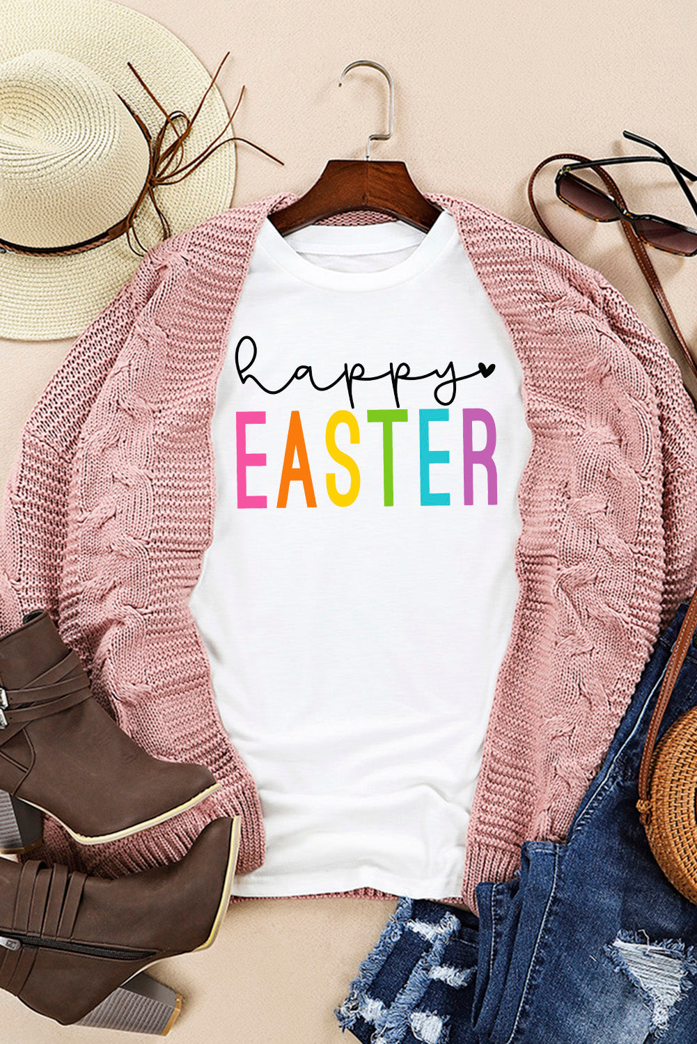 HAPPY EASTER T-Shirt mit Rundhalsausschnitt und kurzen Ärmeln