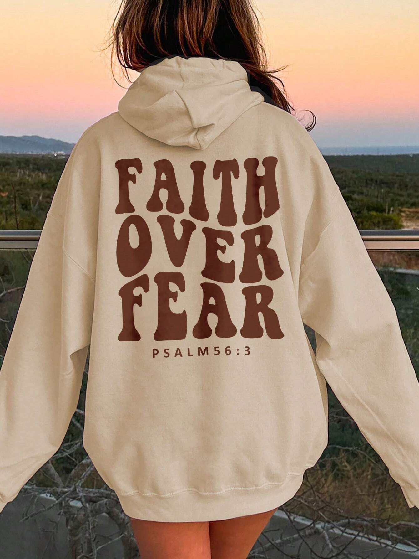 FAITH OVER FEAR Kapuzenpullover mit überschnittenen Schultern