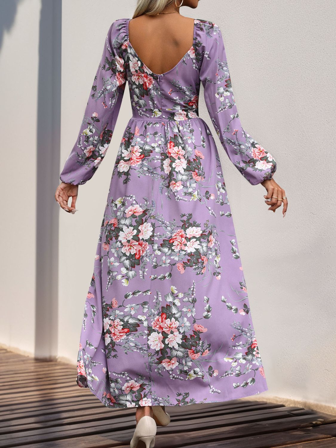 Robe longue fendue à manches longues et à imprimé fleuri Perfee