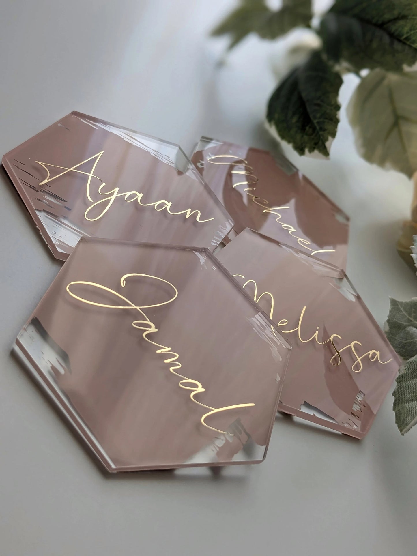 Custom Hexagon Acrylic Name Plates - Personalized Event Place Cards