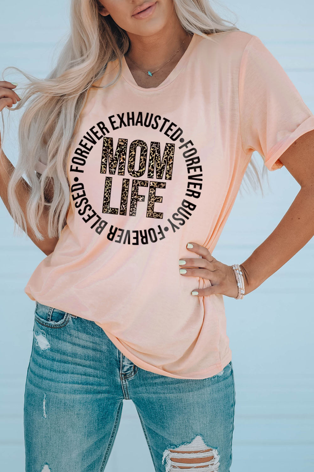 MOM LIFE T-Shirt mit Leopardenmuster und Bündchen