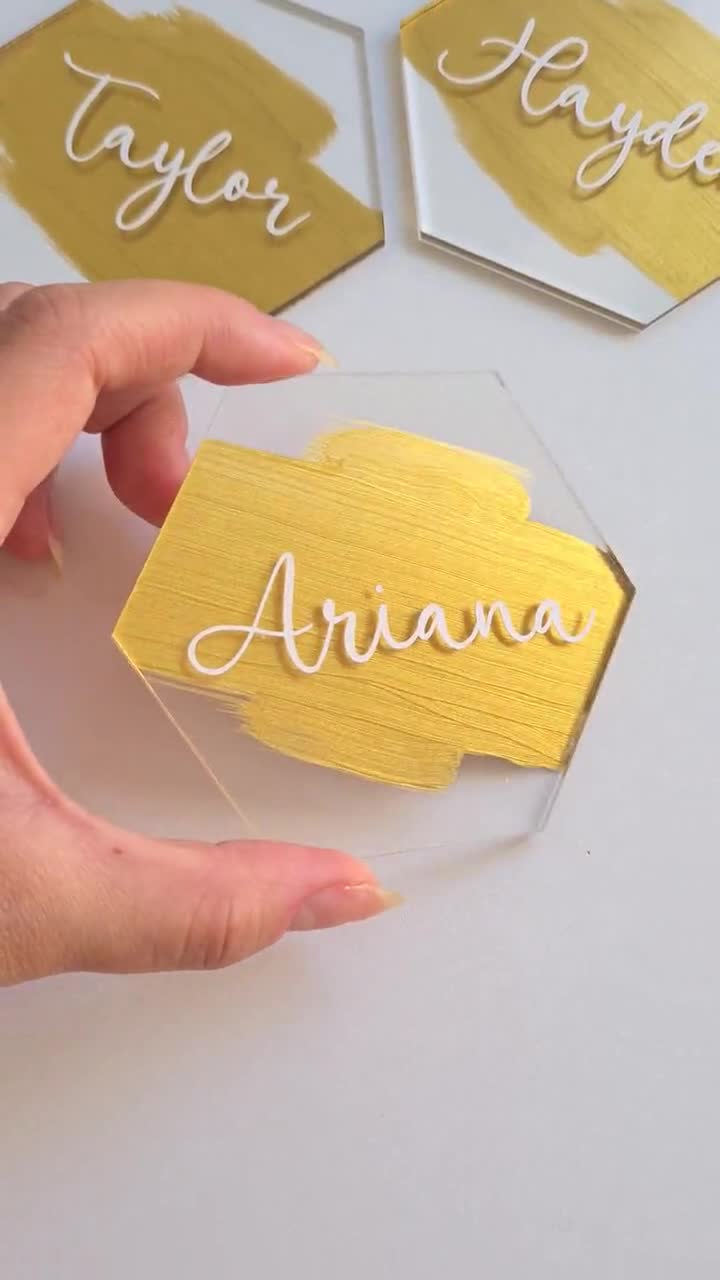 Custom Hexagon Acrylic Name Plates - Personalized Event Place Cards