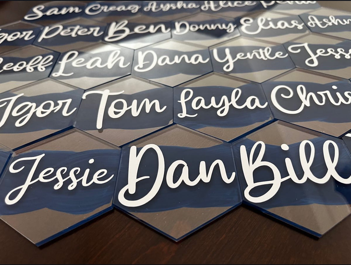 Custom Hexagon Acrylic Name Plates - Personalized Event Place Cards