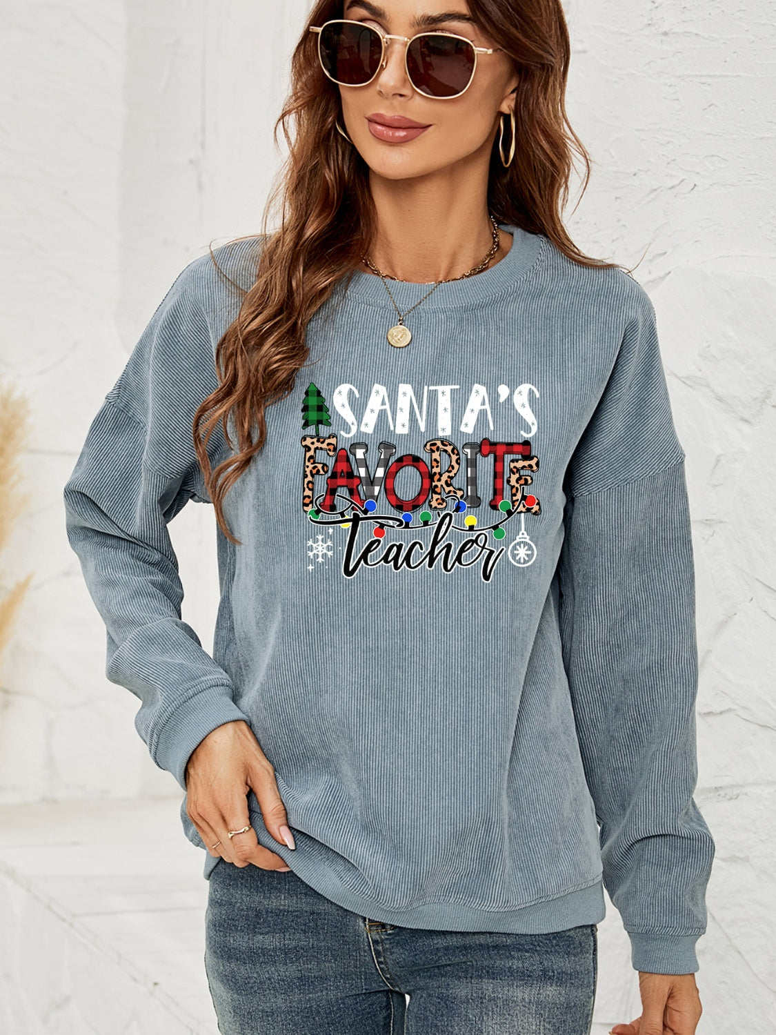 Sweatshirt mit Aufdruck „SANTA'S LIEBLINGSLEHRER“