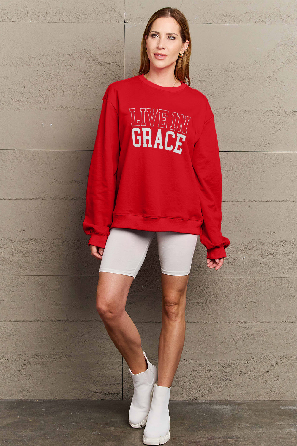 Simply Love – Sweatshirt mit Grafik „Live in Grace“ in voller Größe