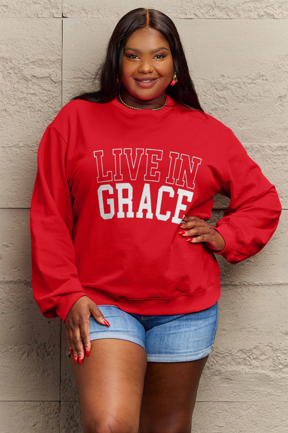 Simply Love – Sweatshirt mit Grafik „Live in Grace“ in voller Größe