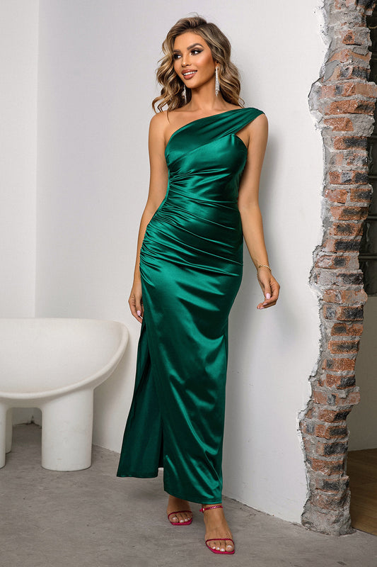 Maxikleid mit One-Shoulder-Träger, Rüschen und Schlitz