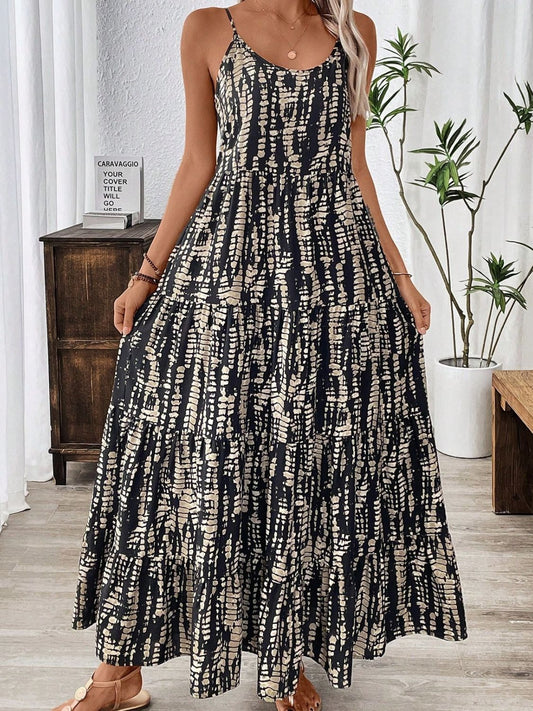 Robe longue à imprimé à encolure dégagée