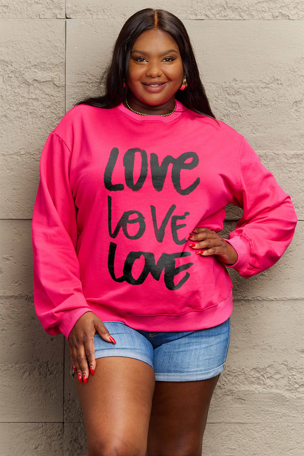 Simply Love – Sweatshirt mit Rundhalsausschnitt in voller Größe LOVE