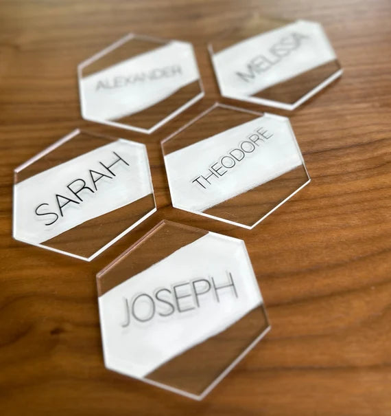 Custom Hexagon Acrylic Name Plates - Personalized Event Place Cards