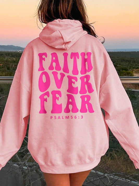 FAITH OVER FEAR Kapuzenpullover mit überschnittenen Schultern