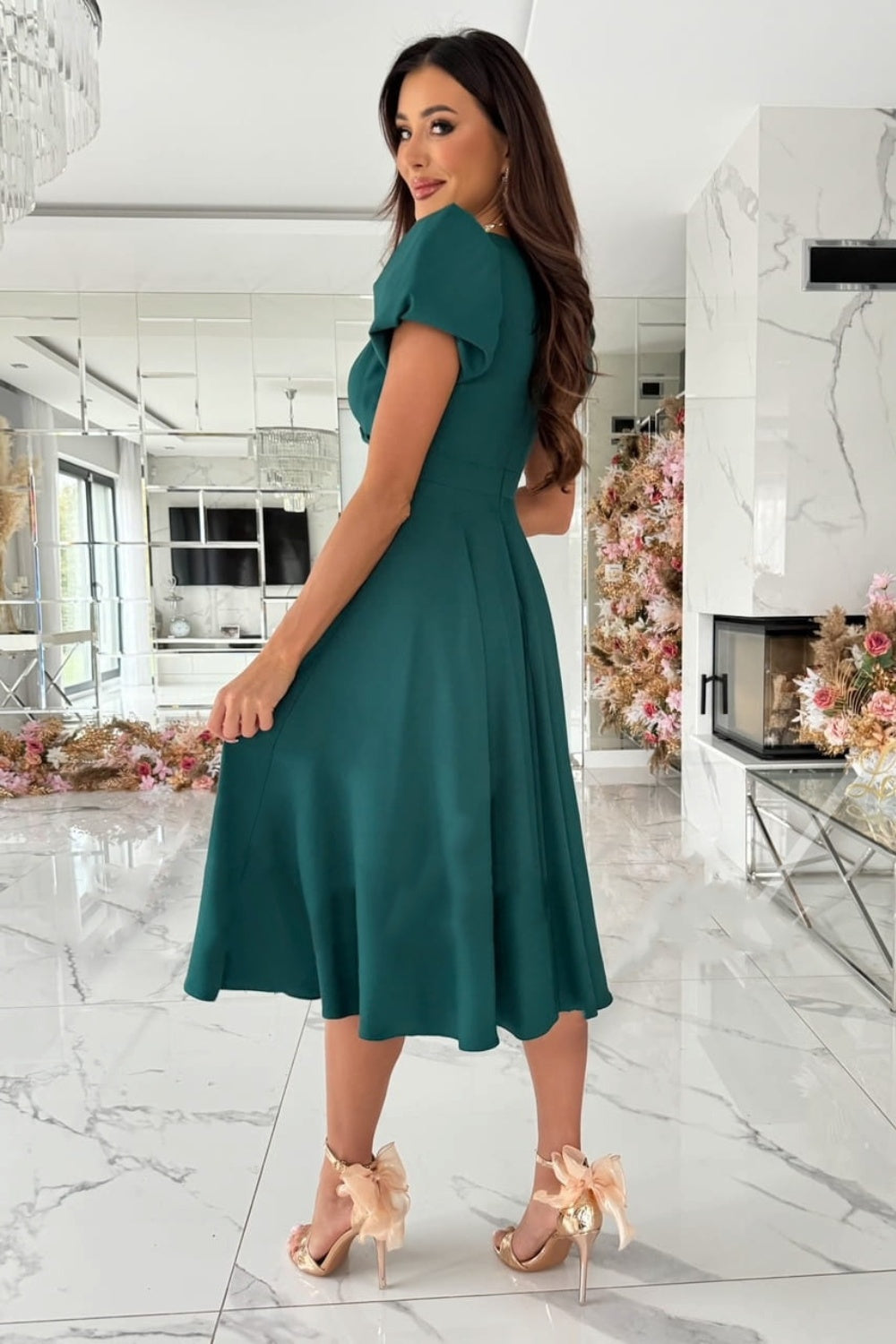 Surplice Puff Sleeve Midi Dress