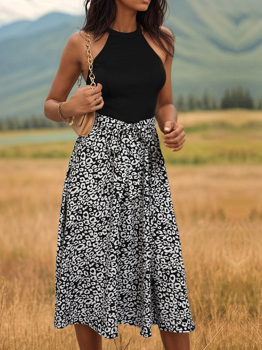 Robe midi à col licou et imprimé léopard Perfee