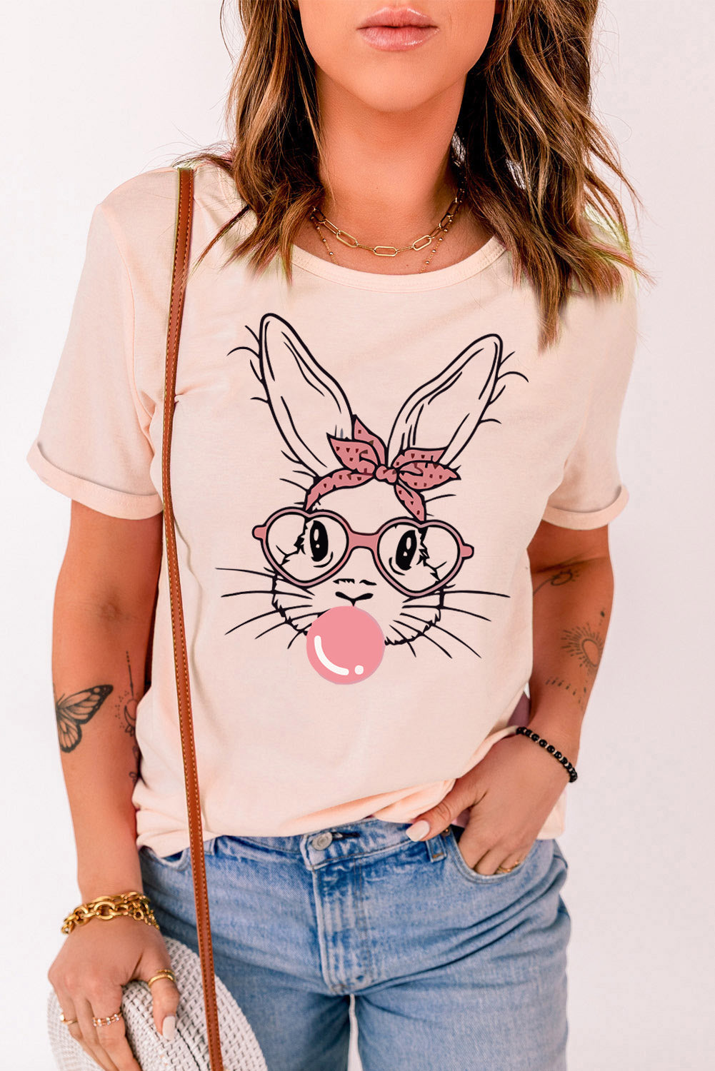 T-shirt à manches courtes et col rond avec motif lapin