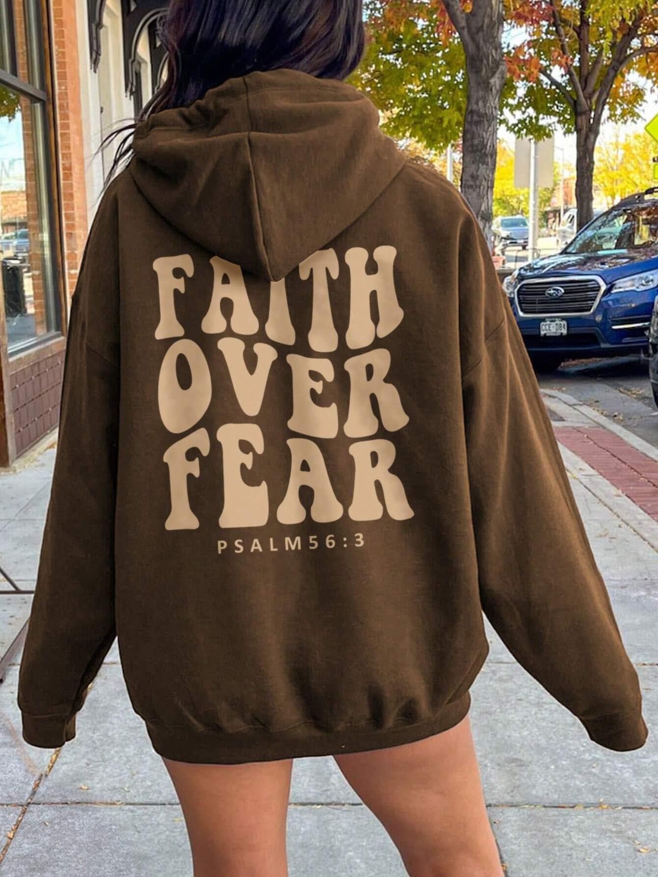 FAITH OVER FEAR Kapuzenpullover mit überschnittenen Schultern