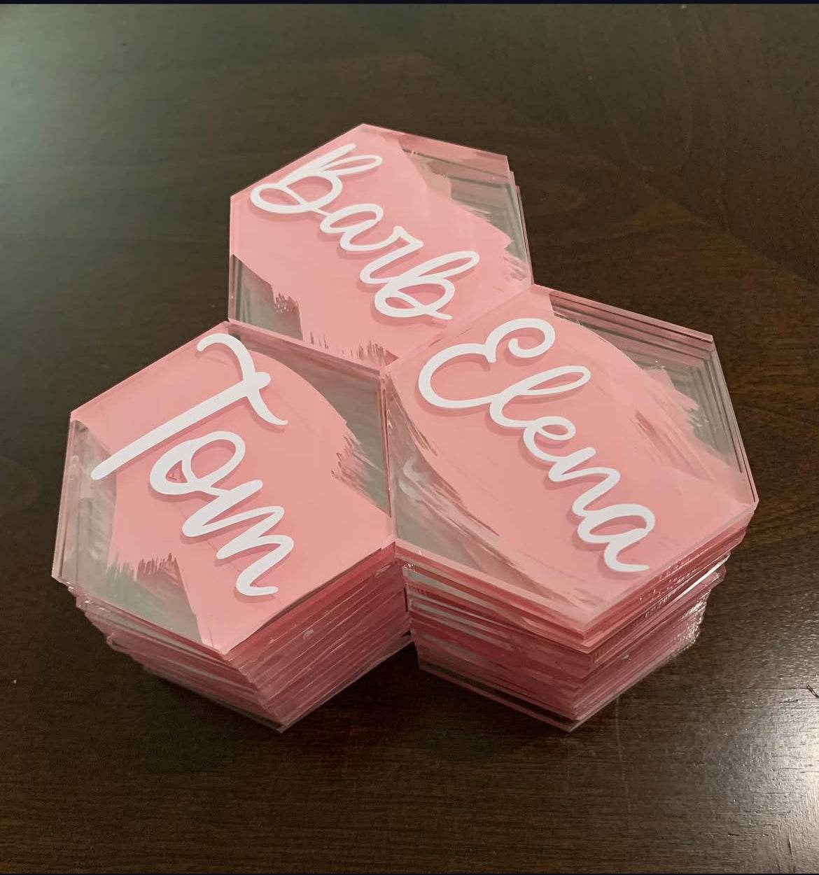 Custom Hexagon Acrylic Name Plates - Personalized Event Place Cards