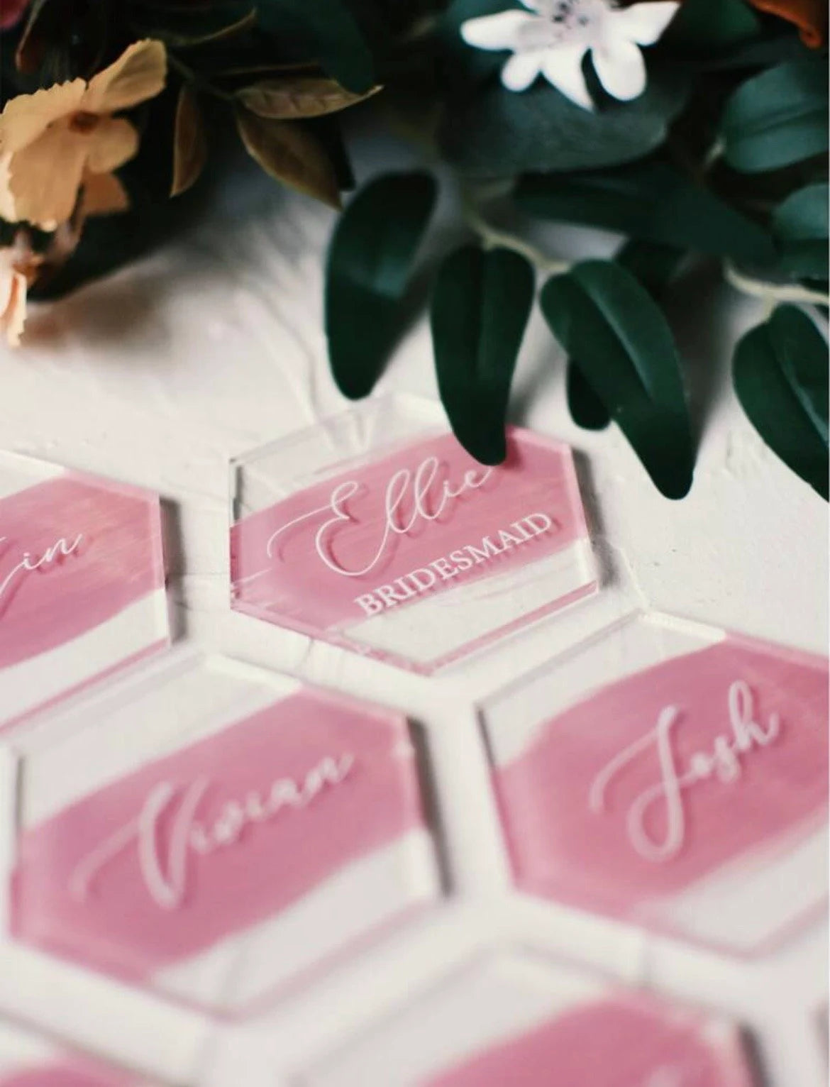 Custom Hexagon Acrylic Name Plates - Personalized Event Place Cards