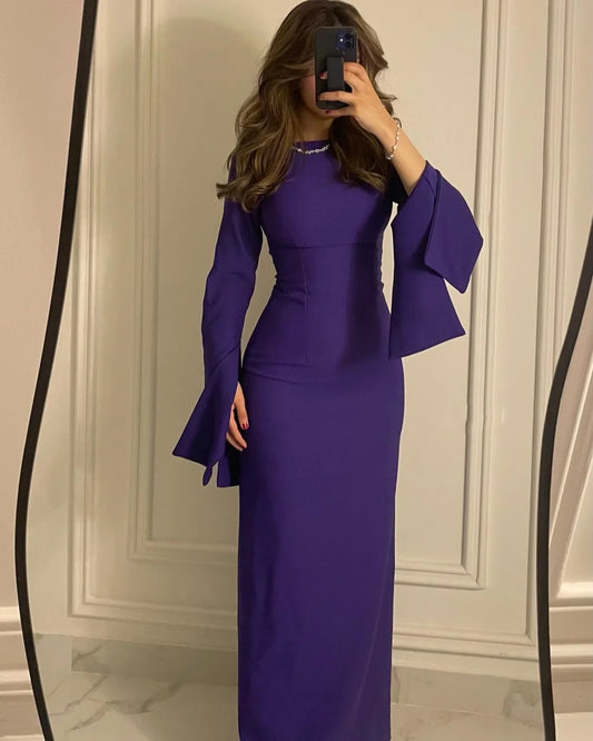 Customized Jersey A-Line O-Neck Midi Dress – Elegant Retro-Style Formal & Casual Wear