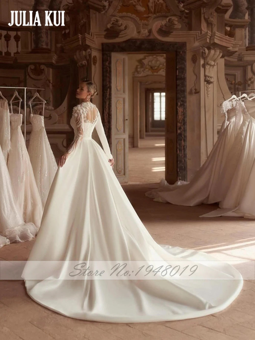 Julia Kui Custom 2-in-1 Wedding Dress – Elegant Trumpet Bridal Gown with Lace Appliques & Pleats