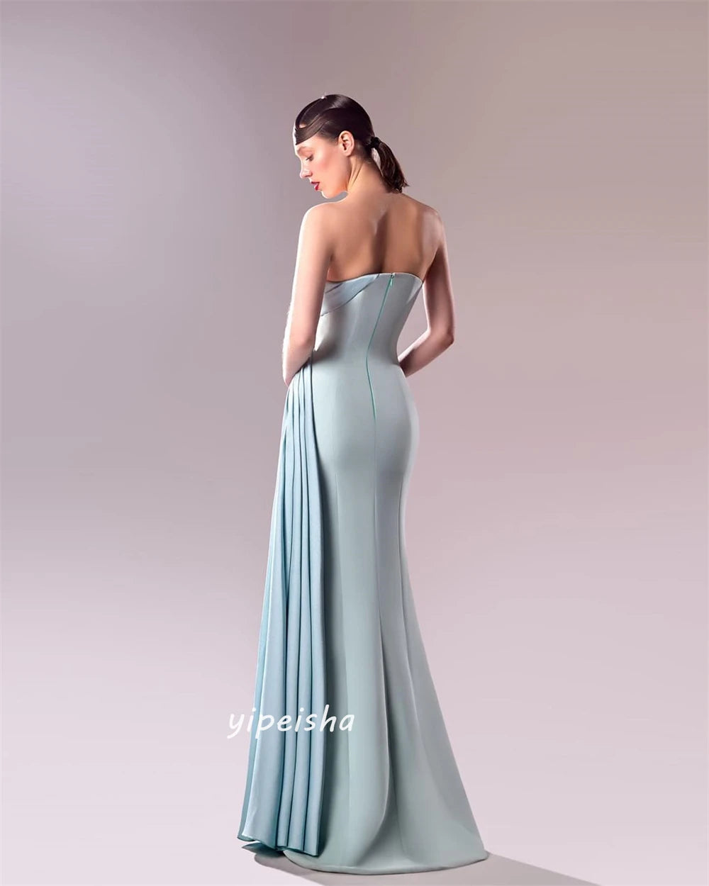 Customized Strapless A-Line Evening Dress – Beaded Pleats Bespoke Formal Wear