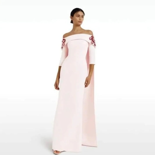 Customized Off-the-Shoulder Jersey A-Line Midi Dress – Elegant Bridal & Formal Wear