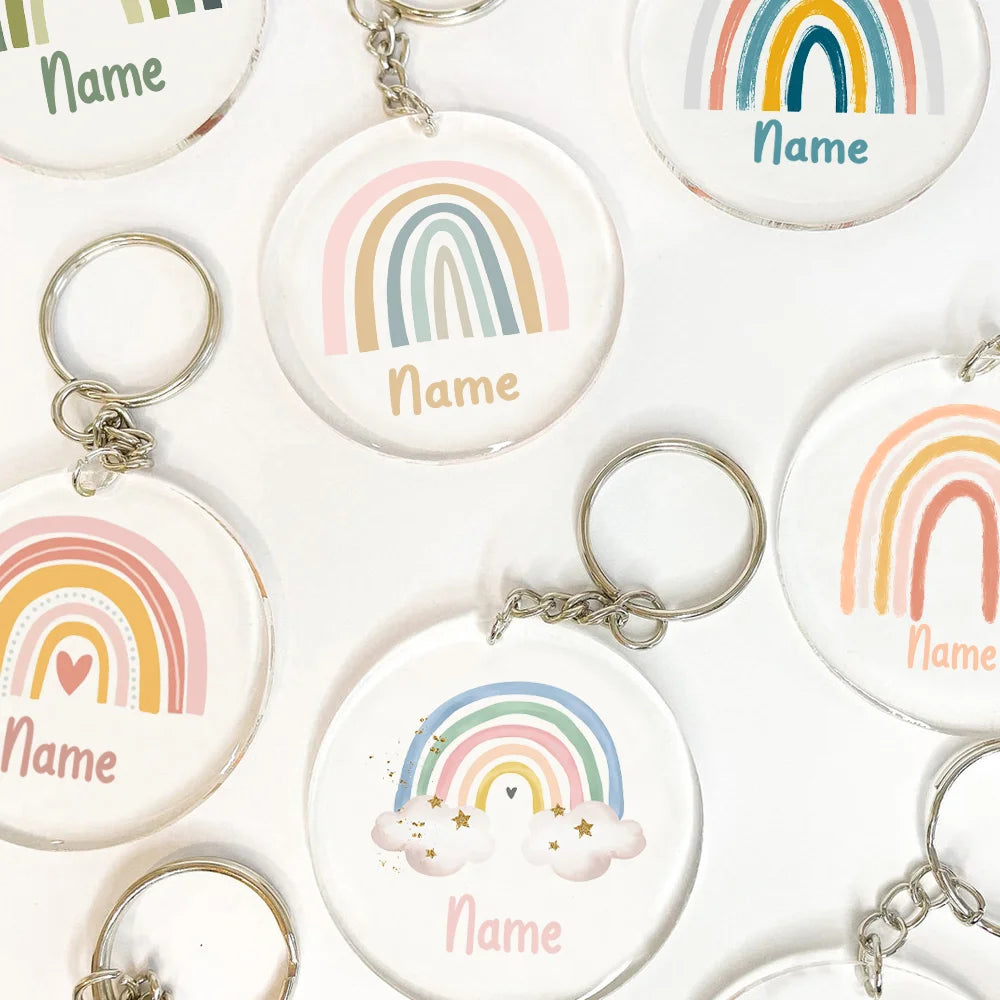 Personalized Rainbow Acrylic Keychains – Custom Name Gifts for Friends, Teachers, Moms & Party Favors