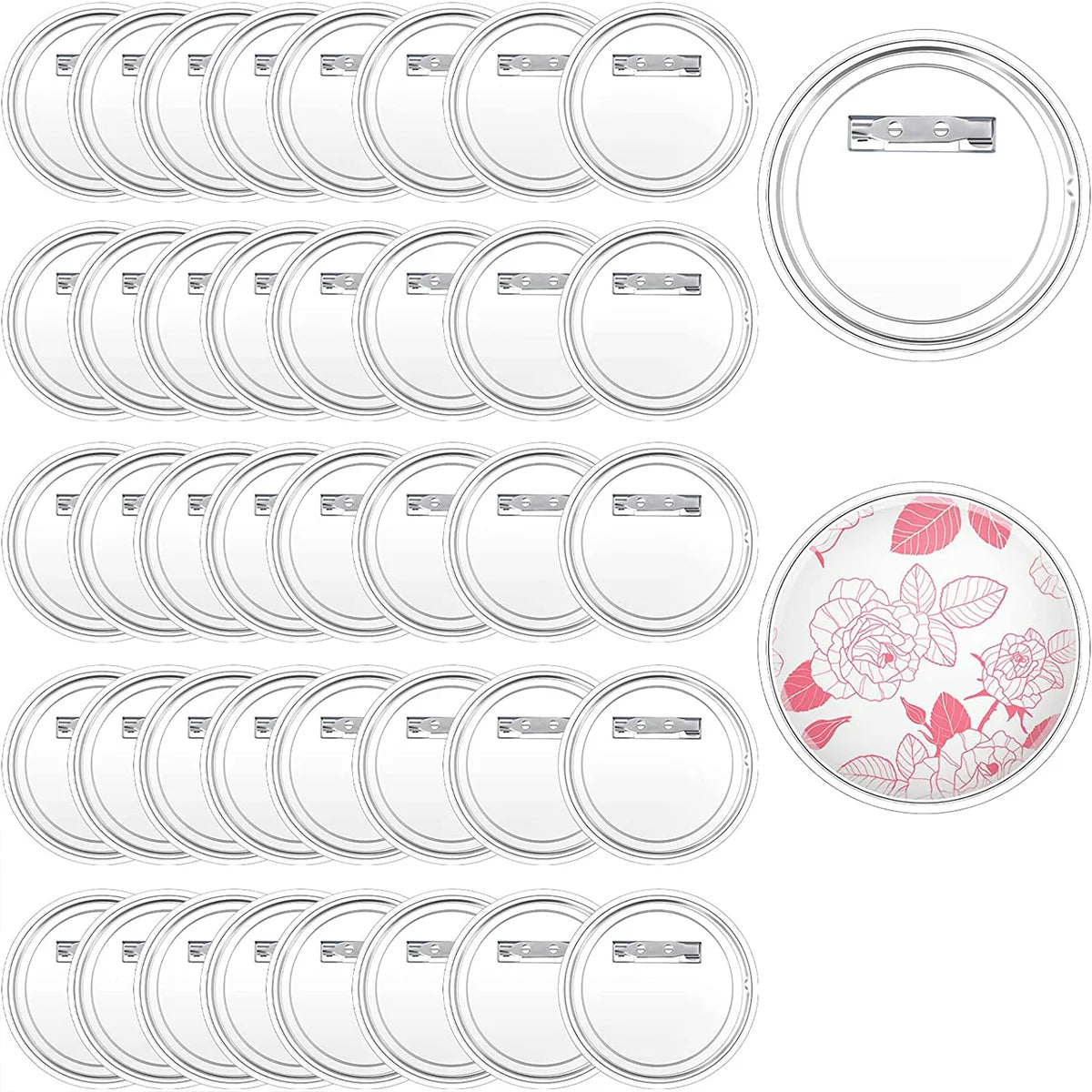 10PCS Transparent Acrylic Badge Button Blanks – Customizable for Photo Badges, Sewing, and Clothing Projects