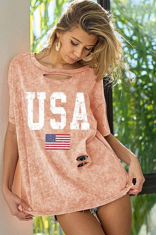 BiBi – T-Shirt mit verwaschenem Distressed-Design und amerikanischer Flagge