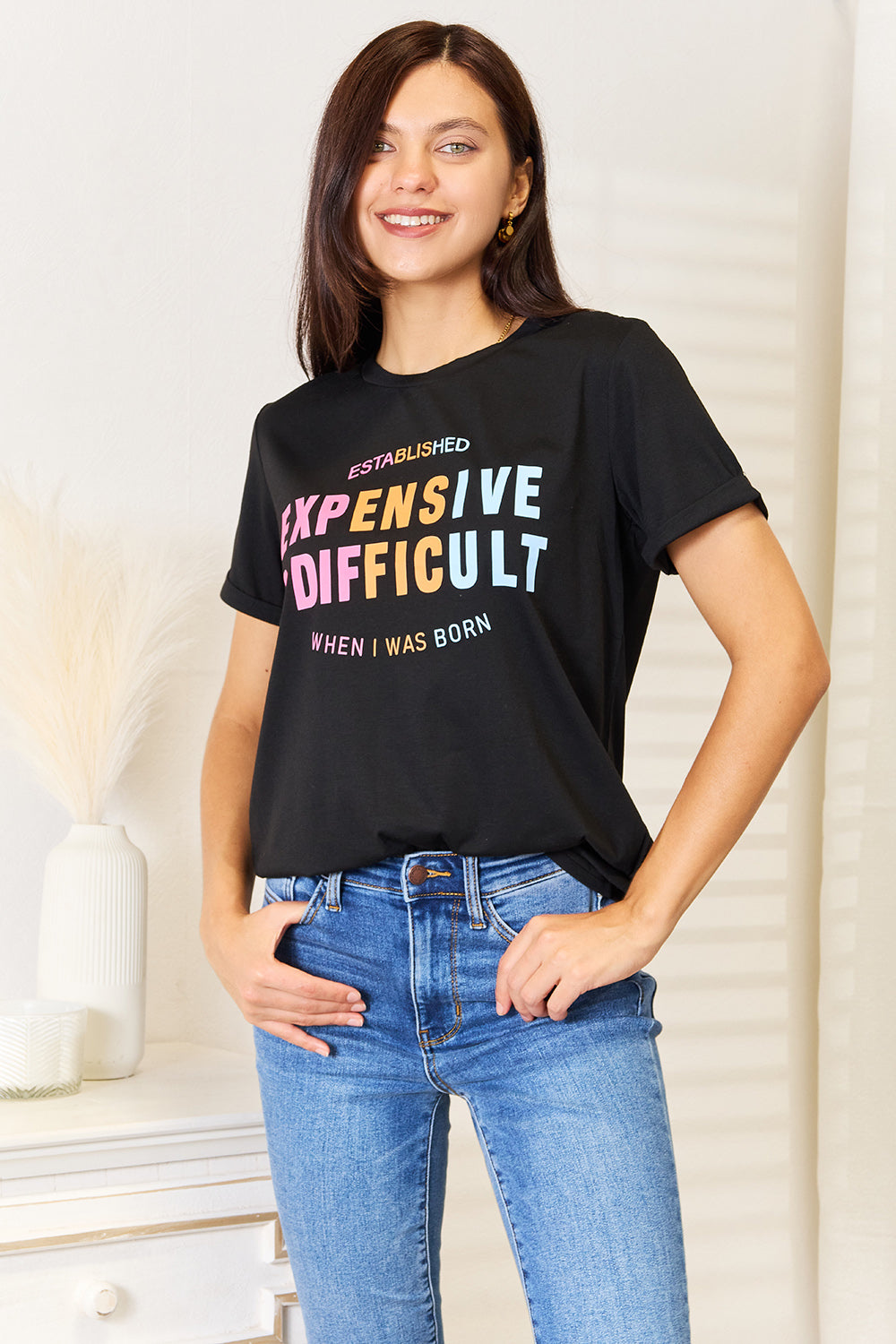 T-shirt à manches à revers avec slogan Simply Love