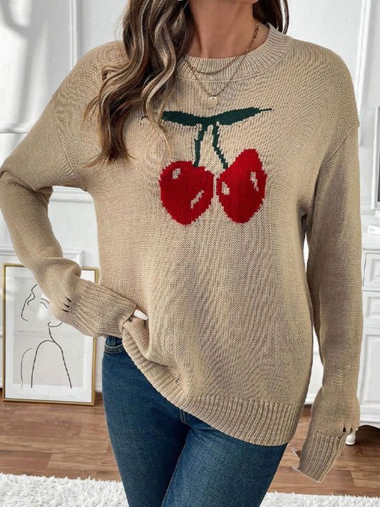 Pull à manches longues et col rond Perfee Cherry