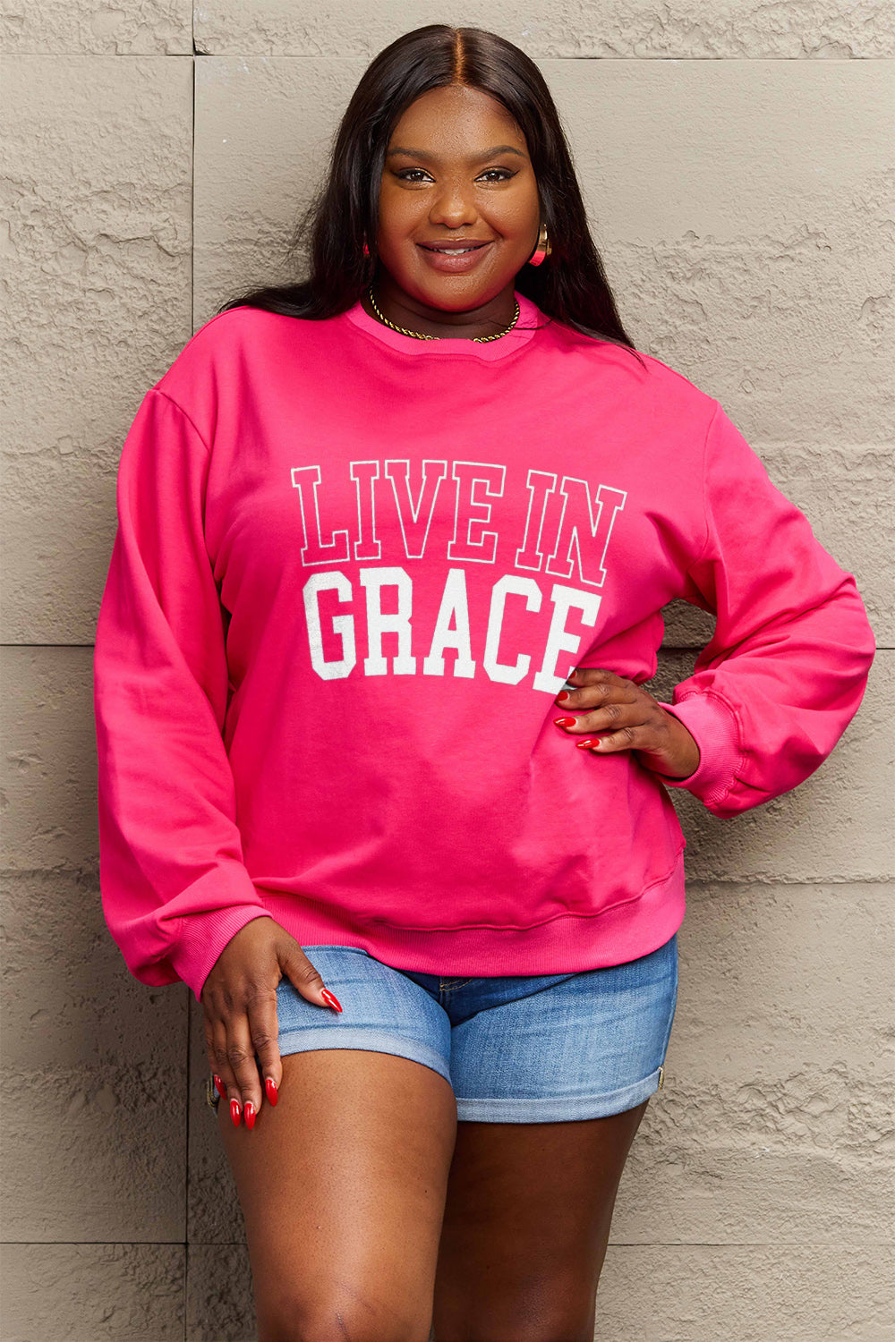 Simply Love – Sweatshirt mit Grafik „Live in Grace“ in voller Größe